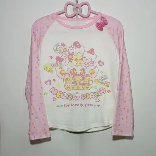 Imagen 2 del producto Camisetas rosas japonesas Y2k de estética Lolita, ropa para mujer, camisetas con estampado de dibujos animados dulces y cuello redondo, camisetas informales Kawaii Grunge Fairy