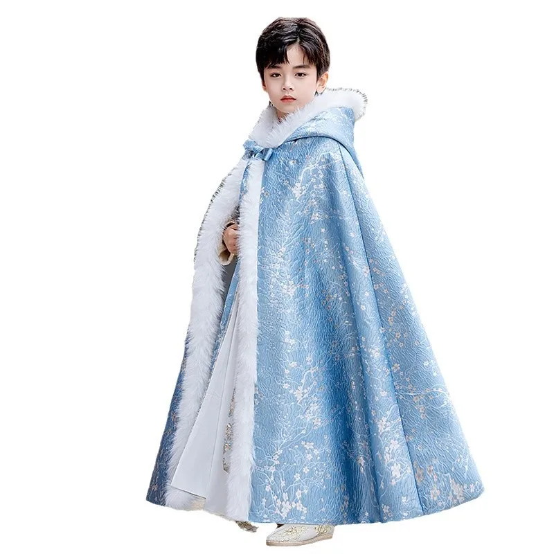 Kids New Year's Wear Hanfu Quilted Hooded Boy's Warm Cape Winter New Thicken Cloak Chinese Children Ancient Mantle Child