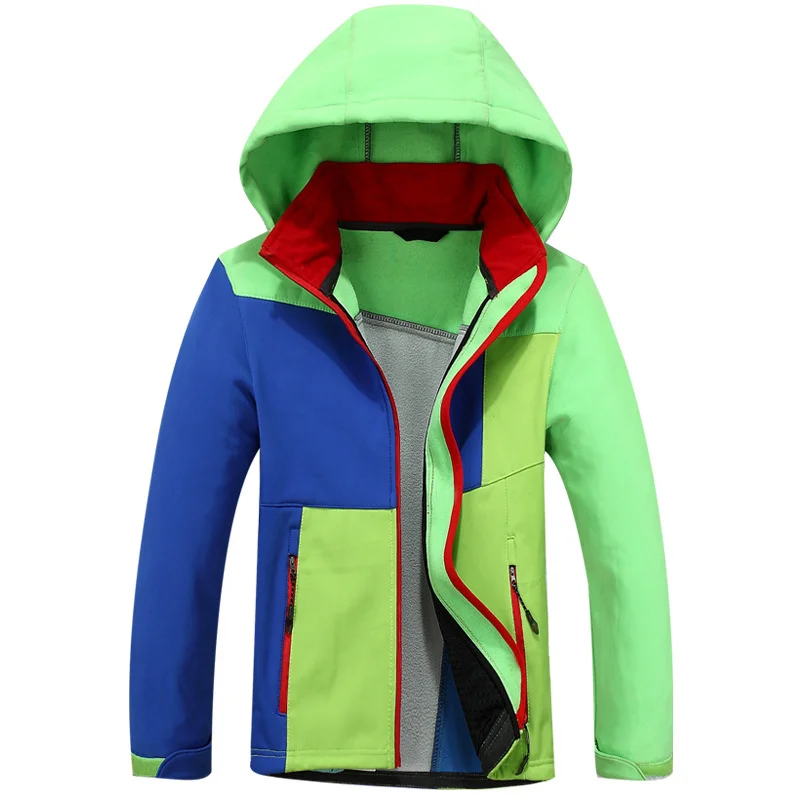 Boys Girls Waterproof Soft Contrast Shell Coats Hooded Full Zip Kids Outdoor Activities Jackets 2-10 Years