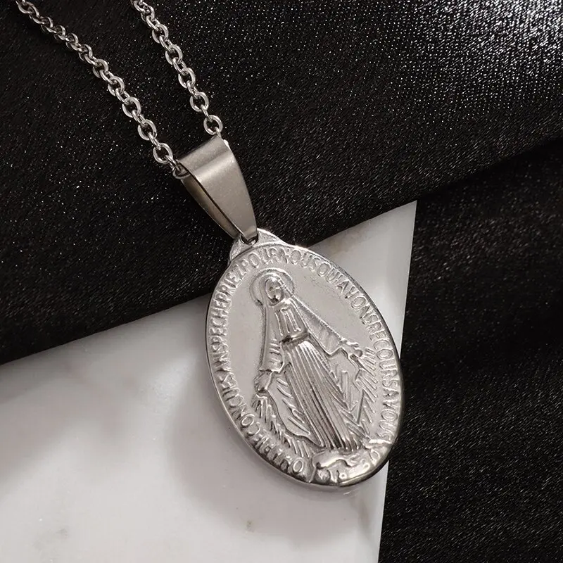 Medal naszej panny z Guadalupe wisiorek ze stali nierdzewnej naszyjnik z maryją panny biżuteria modlitewna dla kobiet katolicki prezent — zdjęcie 6