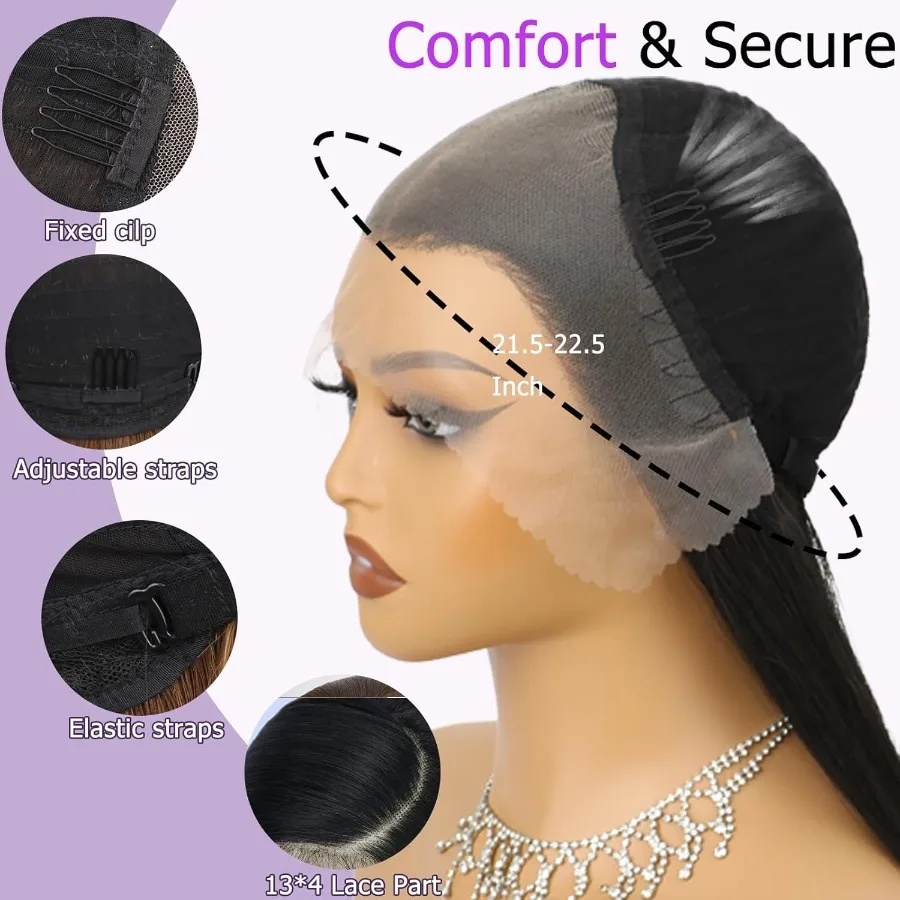 باروكة صناعية بدانتيل أمامي للنساء ذوات البشرة السمراء مع نمط مستقيم منزوع مسبقًا وشعر أطفال بدون صمغ، مثالية للحفلات واليومية