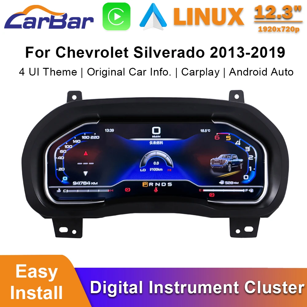 

Carbar 12.3" LCD Dashboard Screen For Chevrolet Silverado 2013-2019 GMC Sierra Car Digital Instrument Cluster Speedometer