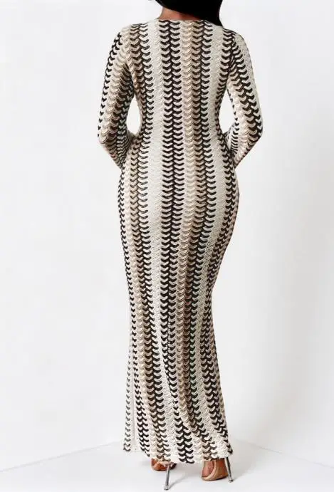 Robe à manches longues pour femmes, mode automne, blocage de couleur, épissage, imprimé géométrique, col en v, coupe cintrée, robe moulante aux hanches