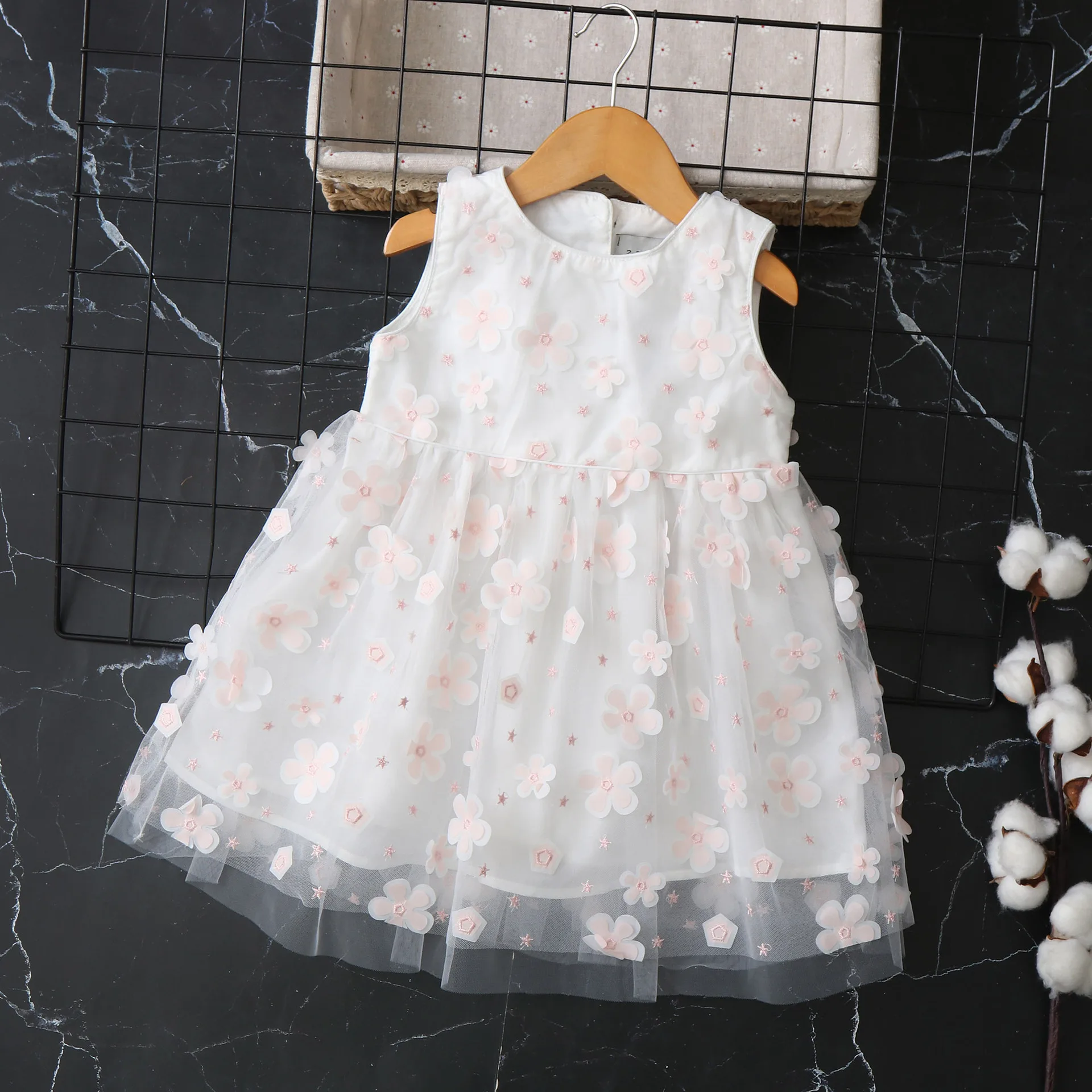 Flower Mesh kids dresses for Girls clothes Summer Class A Children's Princess Dress 2024 New Children's Clothing