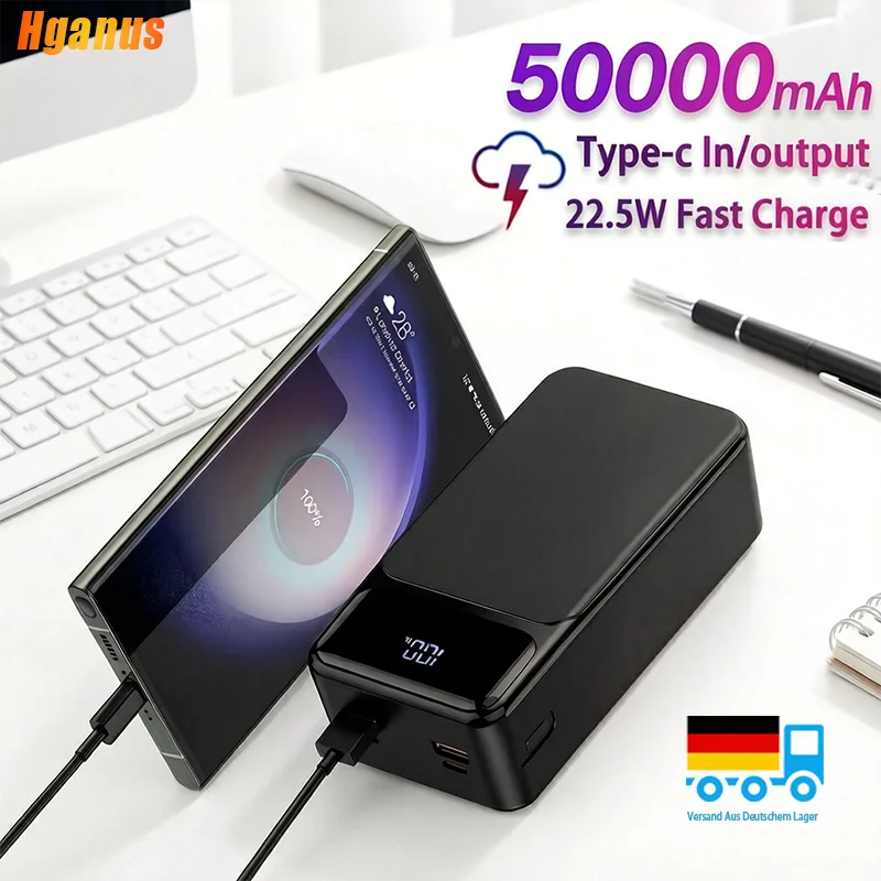 Hganus 50000mAh Tragbare Powerbank 22,5W Schnellladung Zusatzakku Typ C USB A Ausgang Für iPhone 17 16 15 Xiaomi