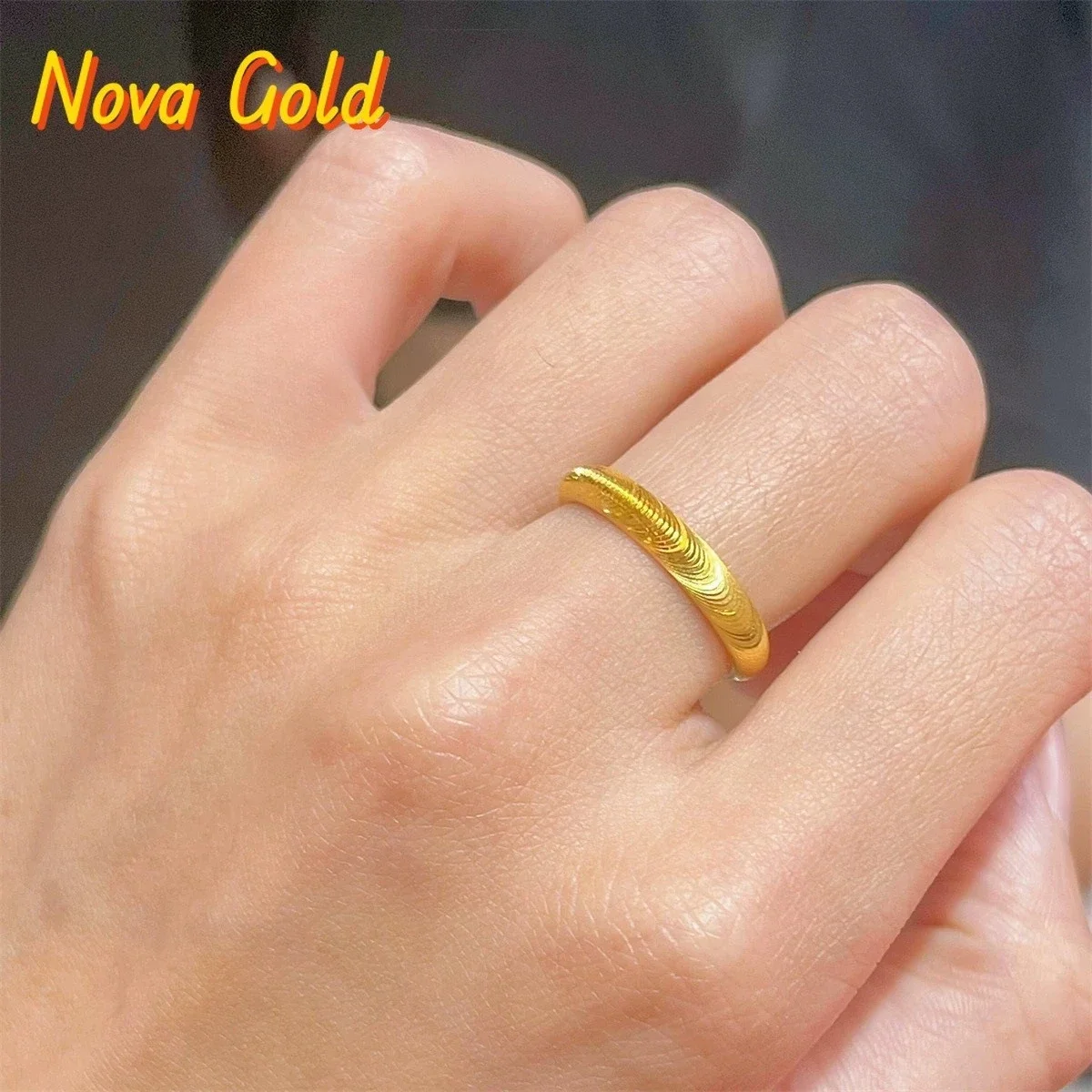 NovaGlod 9999 24K real gold Plain Ring Seiko Cat Eye Ring fashion simple couple ring first jewelry