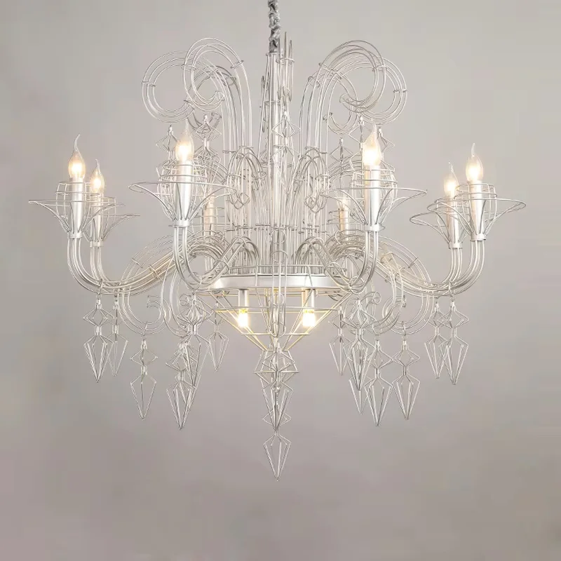 E14 Led Baroque Black White Iron Designer Hanging Lamps Lustre Chandelier Lighting Suspension Luminaire Lampen For Foyer