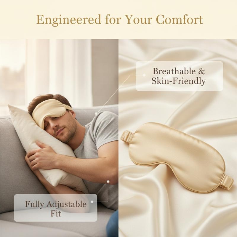 Double Sided Silk Sleep Eye Mask Light Blocking Breathable Soft for Airplane Travel Office Napping