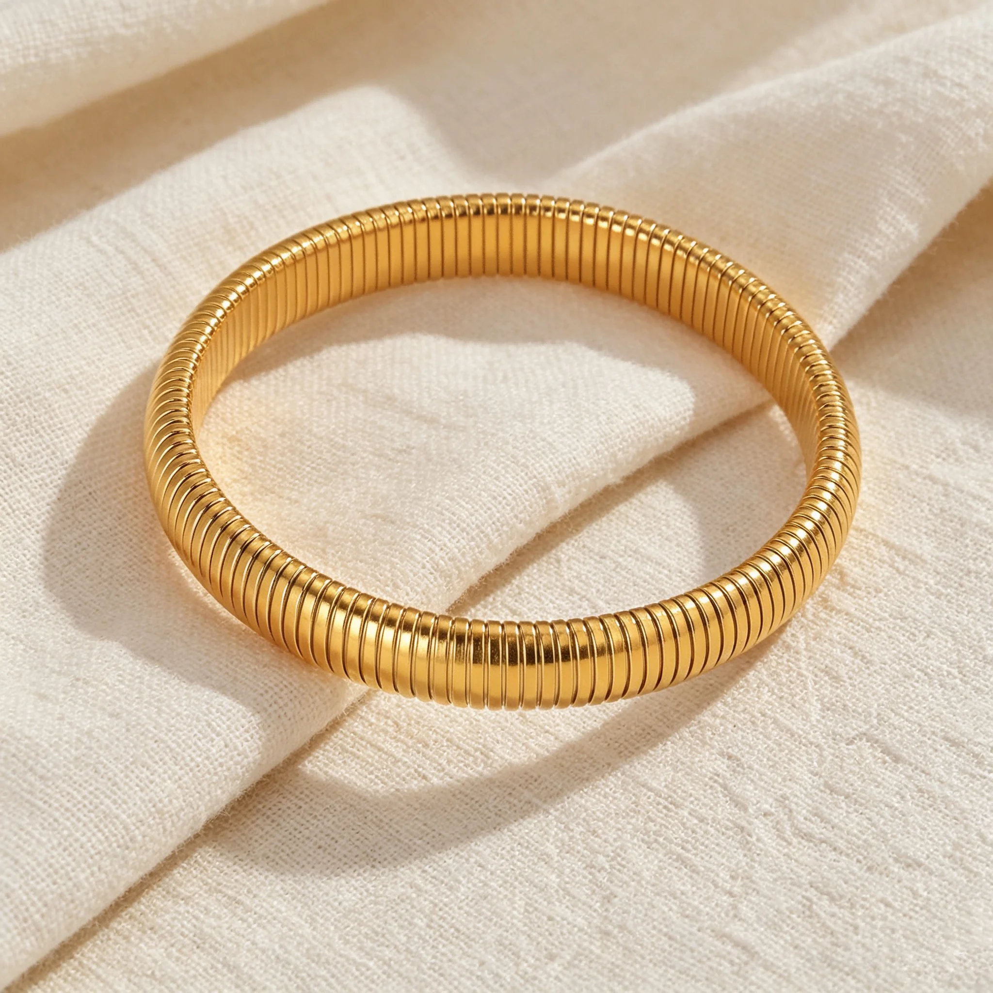Women Ribbed Textured Bangle Stainless Steel Gold Color Groove Bracelet Daily Stackable Jewelry Gift