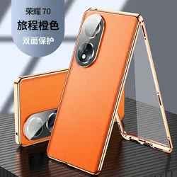 360 Full Protection Metal Bumper Clear Front Glass Case for Honor 70 Honor70 FNE NX9 with Back PU Leather Skin Cover Protector
