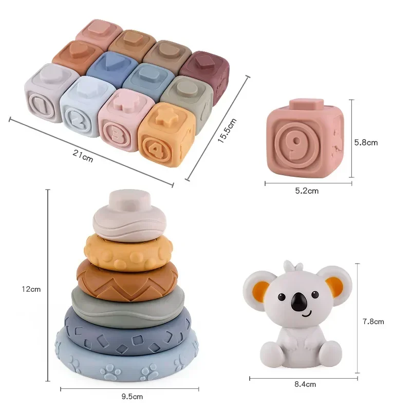 Décennie s de construction en silicone pour bébés, jouets Montessori pour bébés, empileur à presser et jouets de dentition, jouet d'apprentissage précoce, tout-petits, garçons, filles