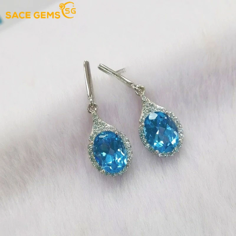 

SACE GEMS Fashion Jewelry Earrings for Women 925 Sterling Silver Sky Blue Topaz Eardrop Wedding Party Fine Jewelry Holiday Gift