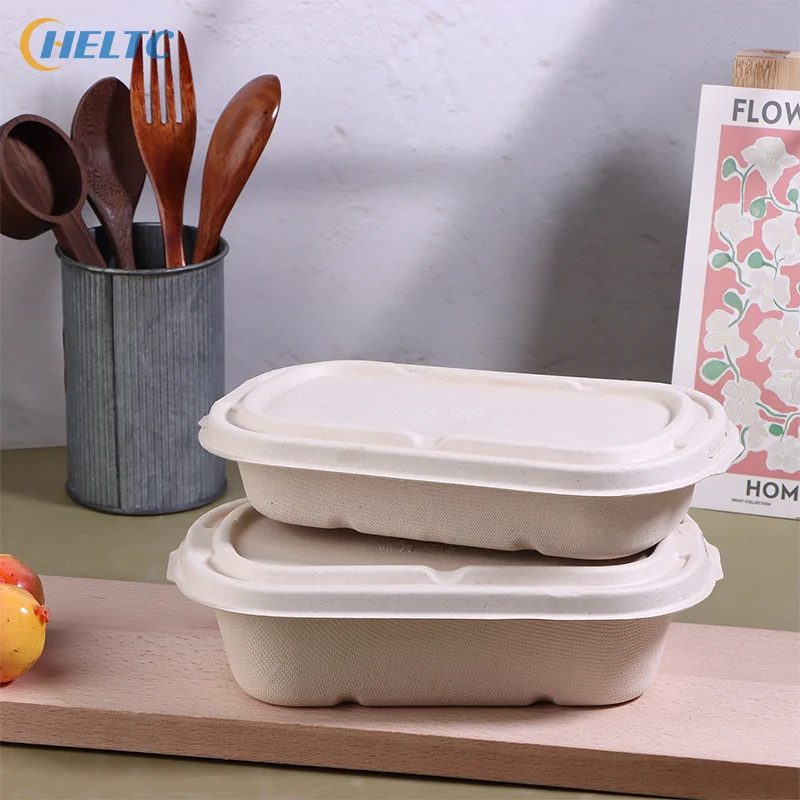 10 قطعة صندوق الغداء القابل للتصرف مع الأغطية القابلة للتحلل الحيوي اللب علب الاغذية الوجبات الجاهزة عبوة تعبئة ضوء الغذاء علبة سلطة صناديق الغداء منفصلة