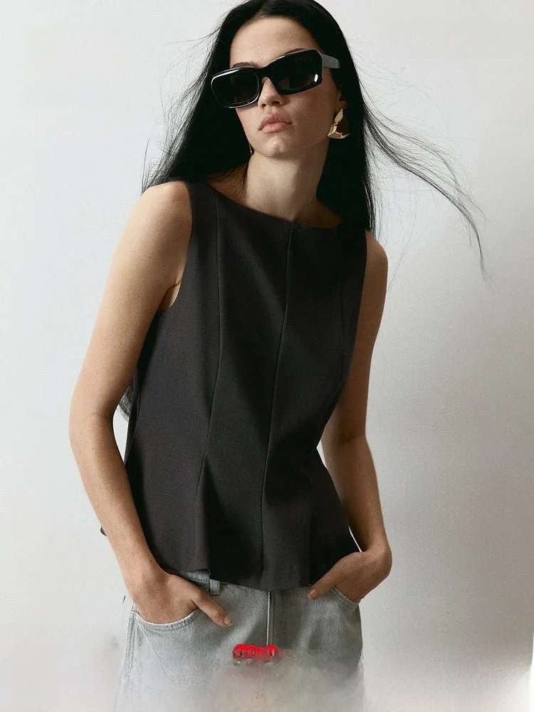 

H&M Women's Tailored Skirt Style Top 1316615 Casual Fit Simple Design Polyester Rayon Spandex round Neck Sleeveless Shirt