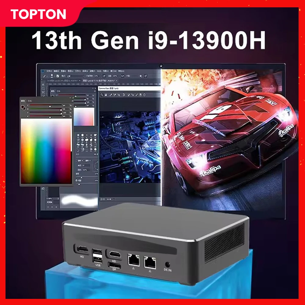 Topton V600 13-го поколения i9 13900H Intel Mini PC Gamer NUC Windows 11 2 * DDR5 2 * PCIE4.0 2 * 2,5G LAN Игровой настольный мини-компьютер WiFi6