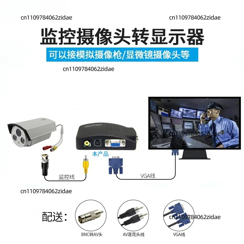 For AV BNC To VGA Video Converter CVBS S-Video RCA Adapter 1080P for CCTV Camera DVR DVD Set-top Box