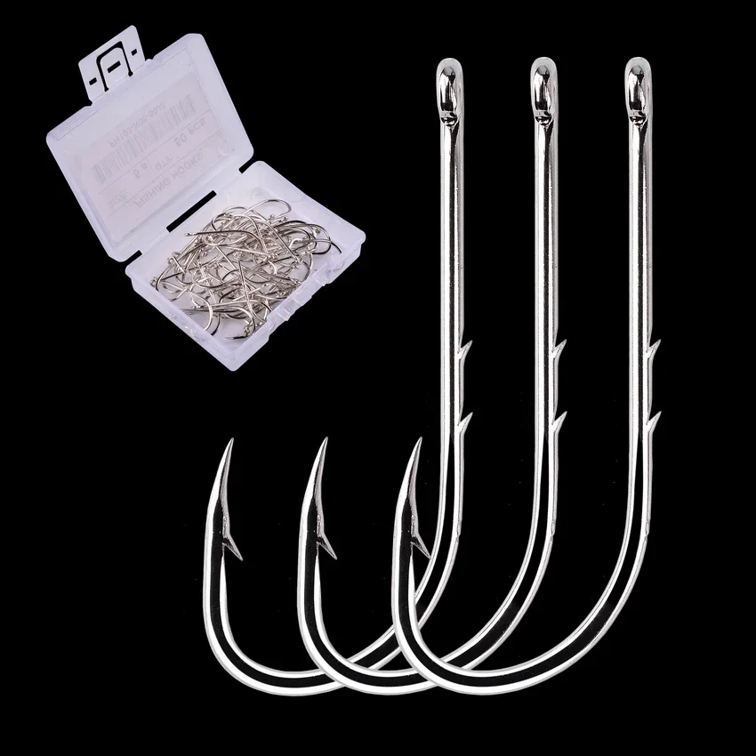 Aorace 50pcs/lot Long Shank Fishing Hook 1#-10# High Carbon Steel Sharp Barbed Offset Narrow Bait Hook