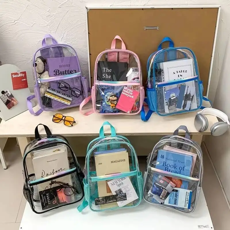 

New Mini Transparent Backpack Fashion Student Jelly PVC Clear Travel Knapsack Summer Waterproof Beach Versatile Storage Rucksack