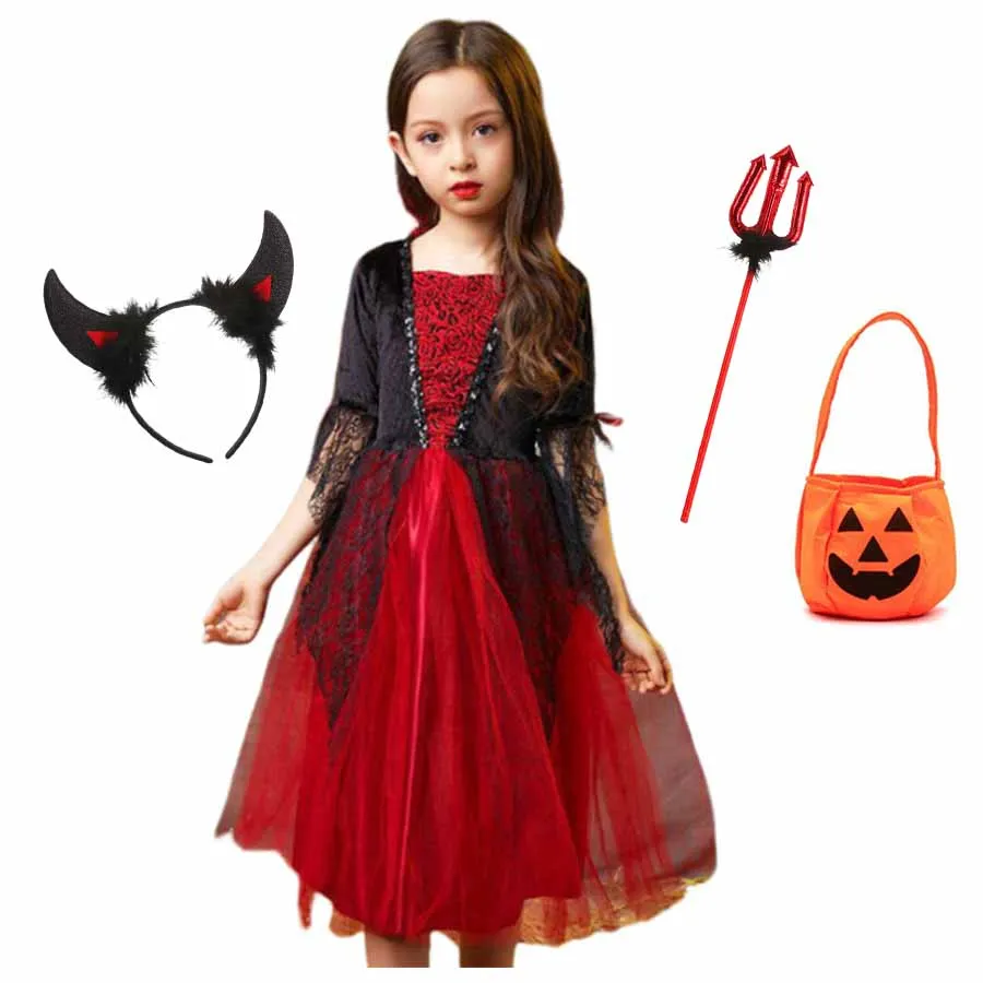 

Halloween Girls Carnival Party Cosplay Clothes Gothic Demon Evil Queen Vampire Dress Up Clothes with Hat Carnival Party Gift