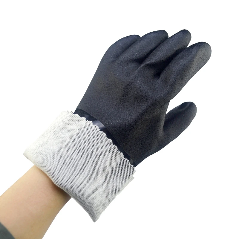 XYEHS 5 Pairs 28cm-30cm Full Black PVC Coating Chemical Resistant Safety Work Gloves Anti-Slip Palm Oil & Water Resistant