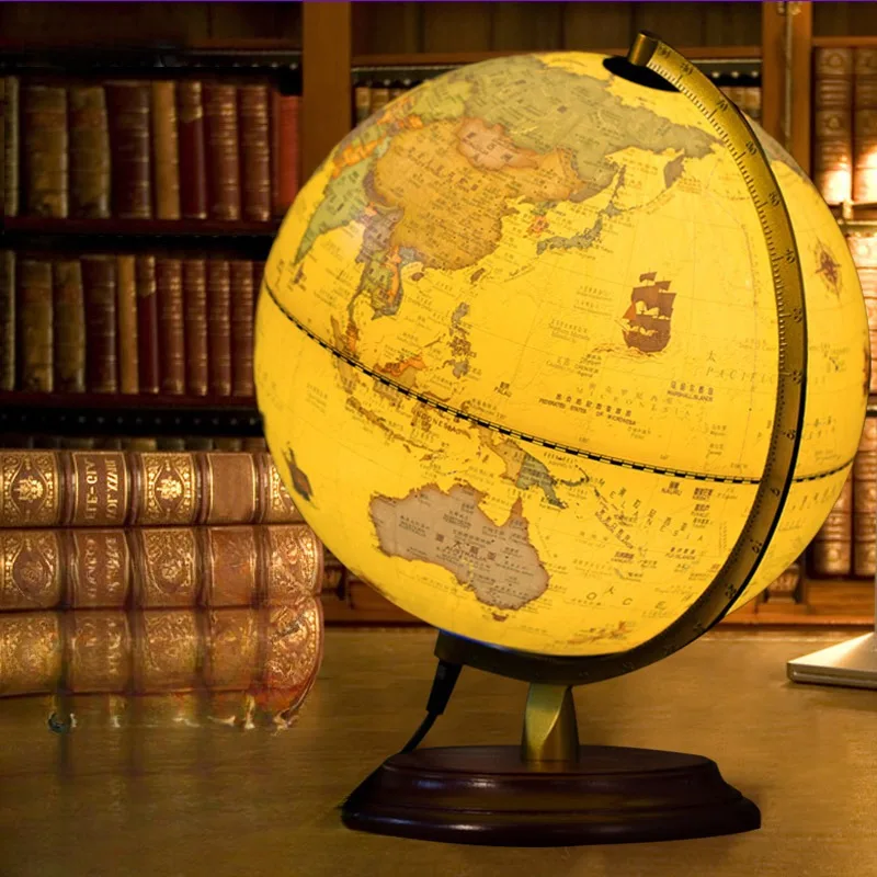 Illuminated Globe Table Lamp Medium Students Use 25cm HD American Retro Antique Decoration with LED Lights