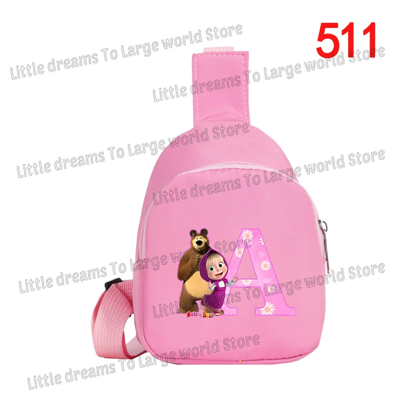 Mashas Bears Anime Chest Pack Cute Cartoon Letter Initials Crossbody Bag Kids Outdoor Casual Storage Pouch Shoulder Bags Gift