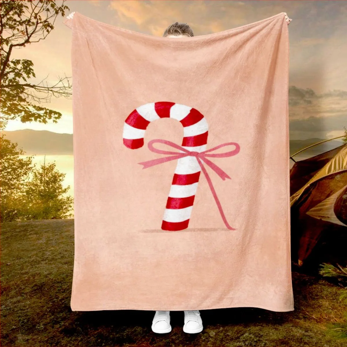 

Christmas Red Candy Pattern Flannel Blanket - Suitable for beds, sofas, offices, travel, holiday gifts, decorations, chairs