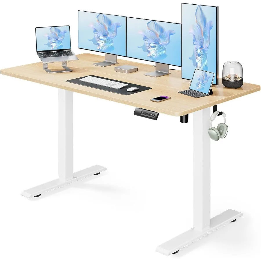 Electric Standing Desk Adjustable Height Stand Up Desk for Home Office 55 x 24 Inches Computer Desk with Maple Finish Ideal for