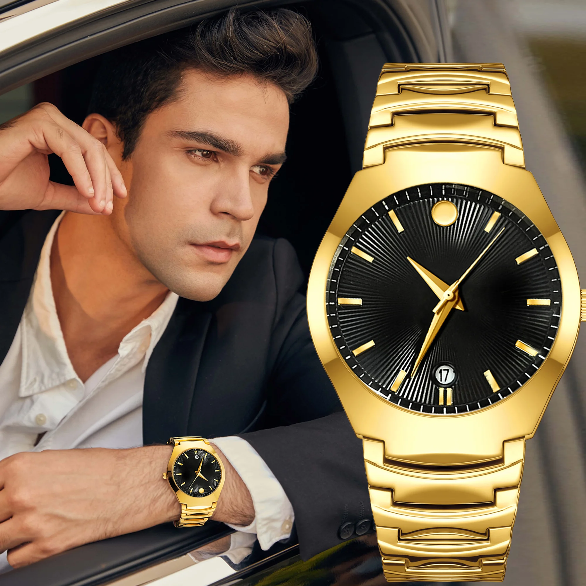 ساعة كوارتز رجالية فاخرة على طراز الأعمال من YaLaLuSi، لمسة نهائية مطلية بالذهب، ضمان الاحتفاظ بالألوان لمدة عامين، عرض التاريخ