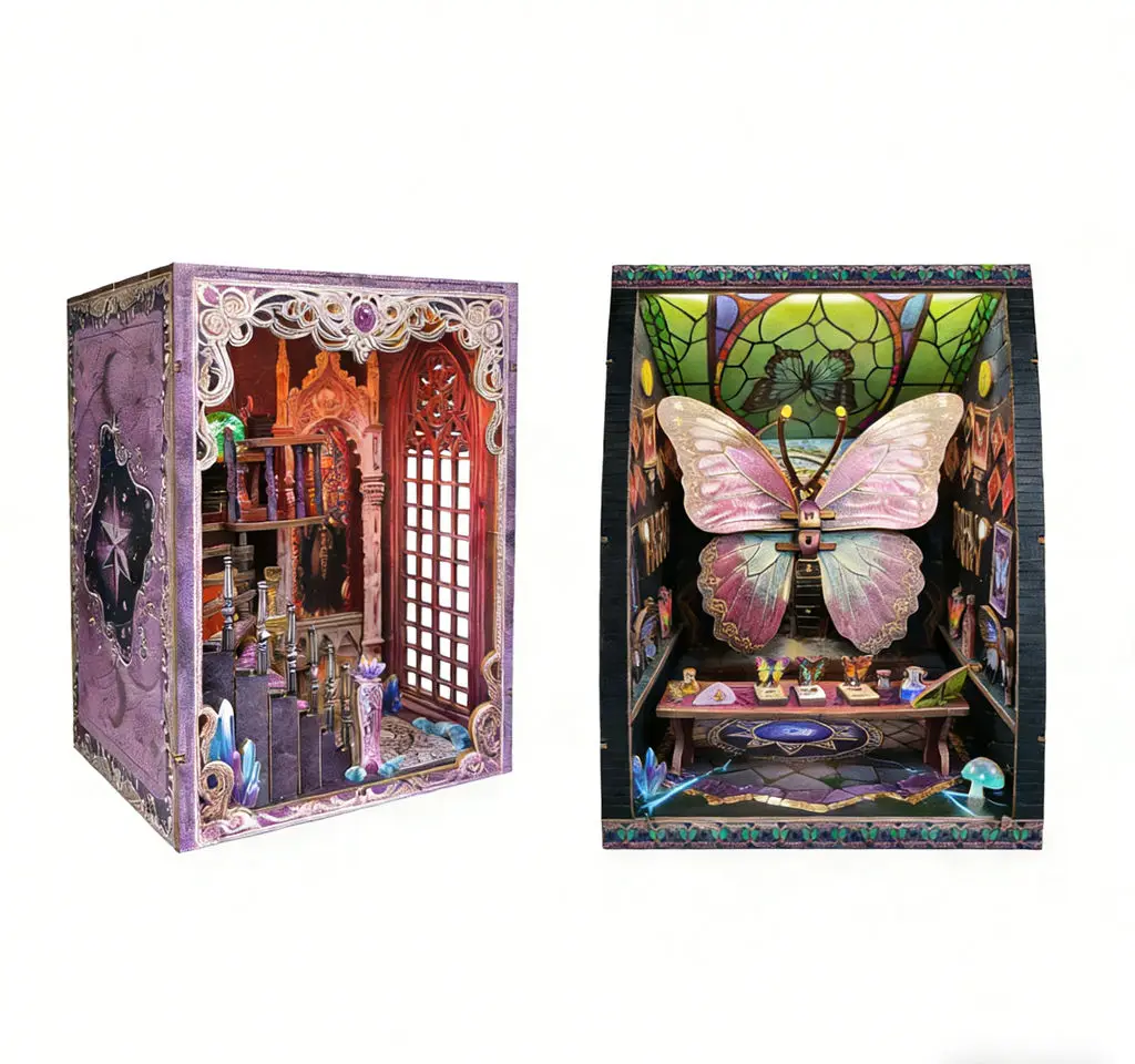 Kit de maison de scène DIY 2 en 1 - Collection de papillons et modèle de livre de tarot, puzzle, cadeau créatif fait à la main