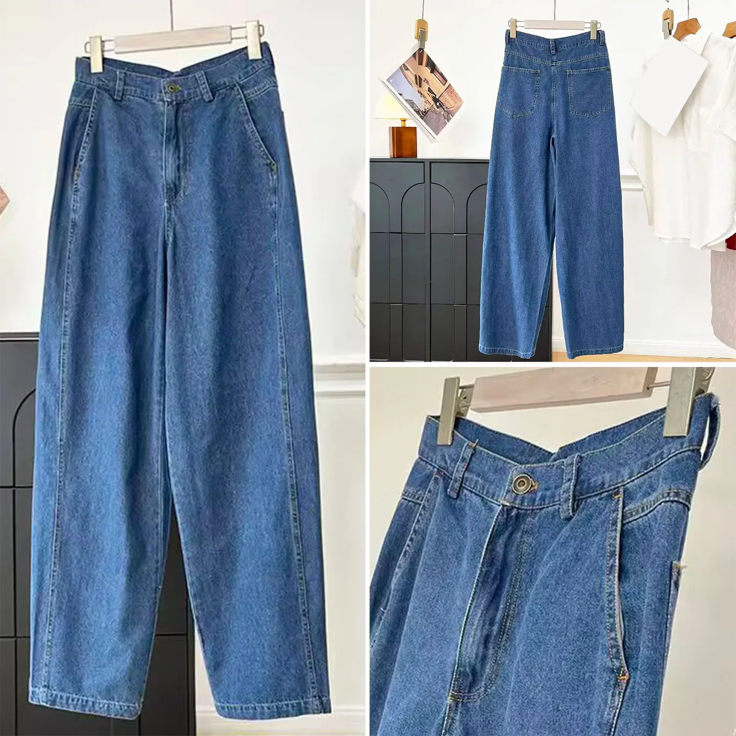 

Spring 2026 Women's Fashion Simple Versatile Thin Denim Wide Leg Pants Elastic Loose Fit Natural Waist Button Closure Jeans