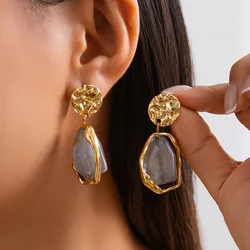 French Style Fashion Metal Quadrate Wrinkle Pendant Earrings For Women Trendy Light Luxury Earrings Travel Paty Jewerly Gift