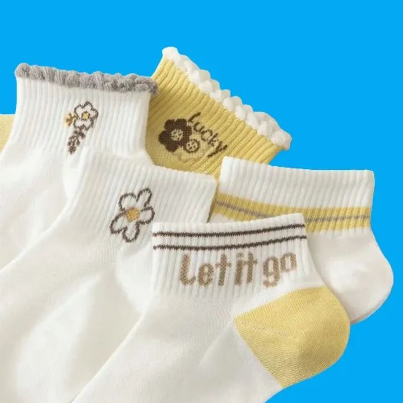 Chaussettes en maille respirante à bouche peu profonde pour femmes, chaussettes de bateau en dentelle japonaise, chaussettes fines en coton, mignon, été, nouveau, 5/10, 2024 paires