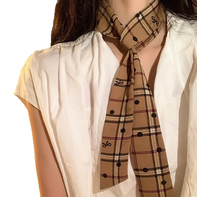 

New Polka Dot & Striped Ribbon Scarf Women Long Narrow Silk-like Neck Tie Dotted Striped Bandana for Hair Elegant Chiffon Sash
