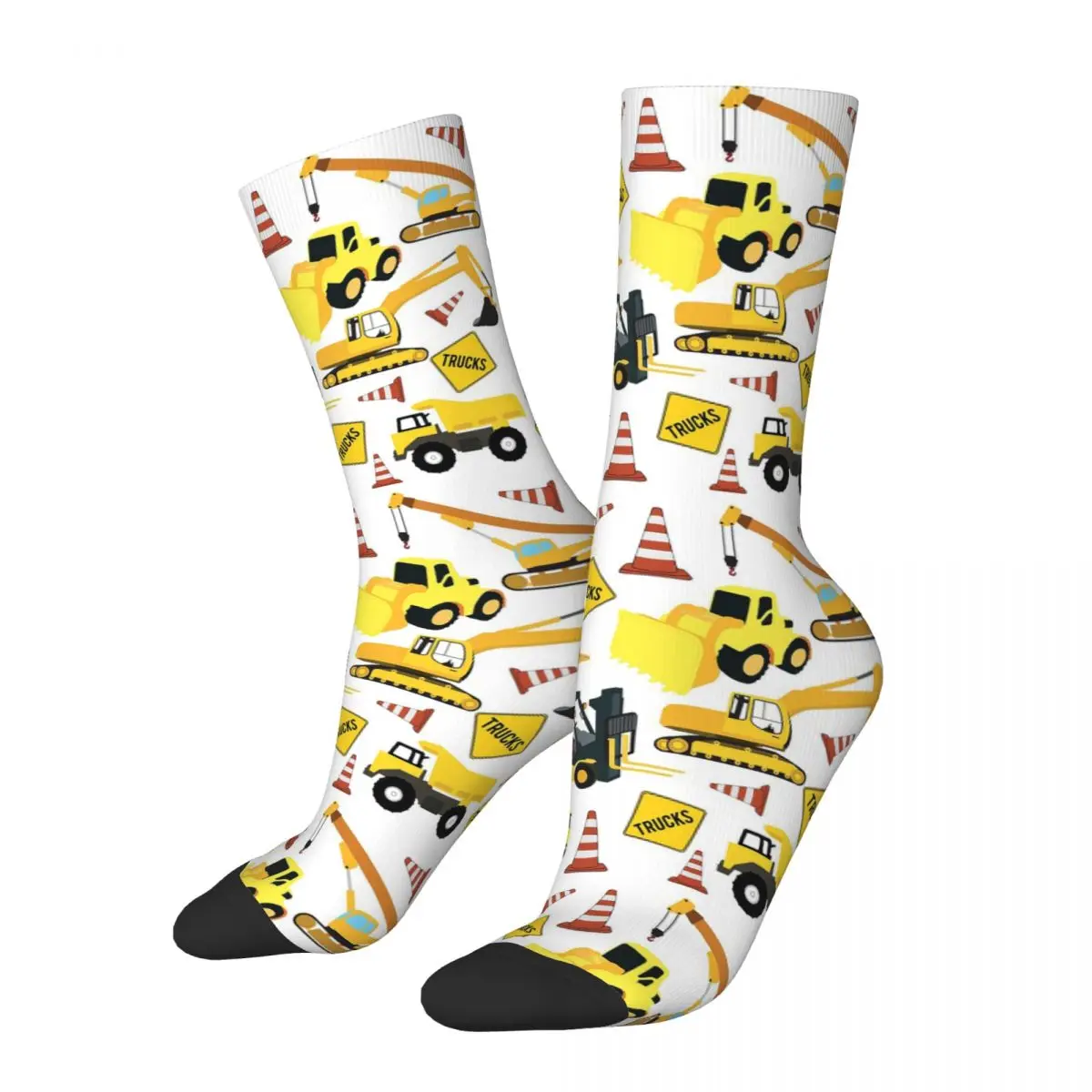 Construction Trucks Pattern - Excavator, Backhoe And More Socks Soft Stockings All Season Long Socks for Man's Woman's Christmas