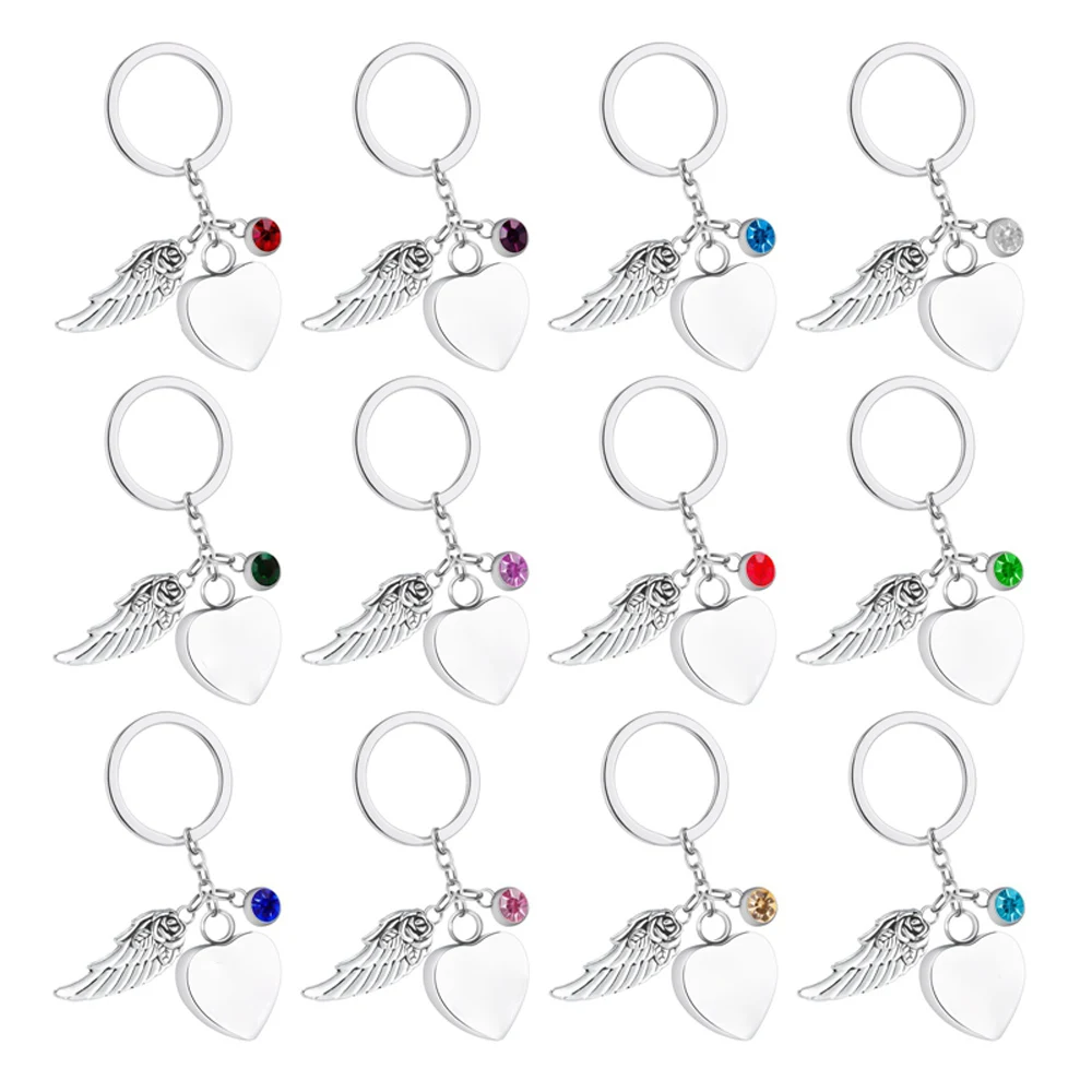 Angel Wings Heart Cremation Jewelry Urn Keychain for Pet Human Ashes Cremation Keychain for Ashes with 12 Color Birthstones