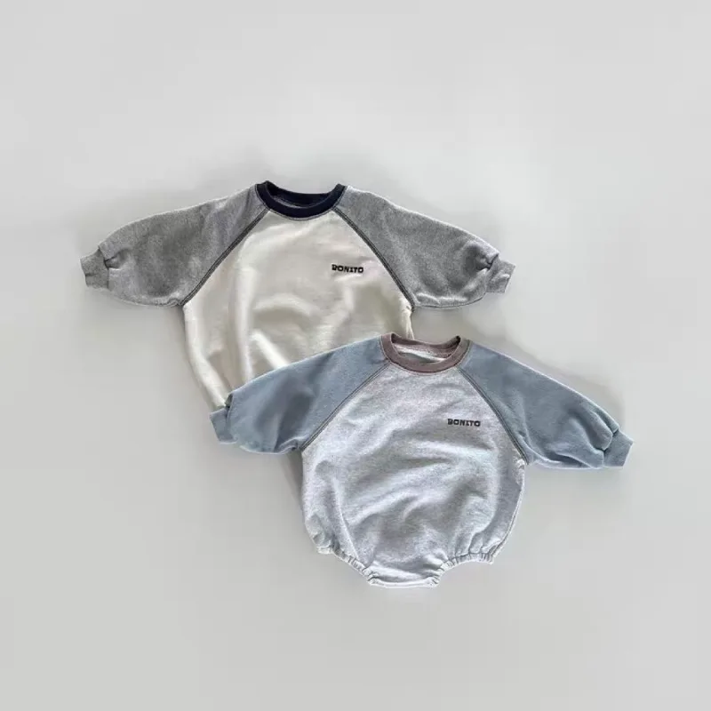 ZOETOPKID Triangle Romper Korean Ins Spliced-sleeve Jumpsuit Spring Autumn Baby Clothes Sweet Cute Solid Soft Comfortable Casual