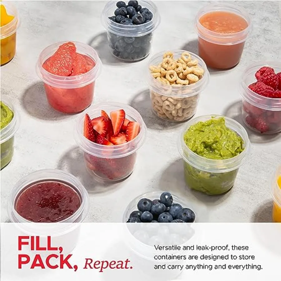 4 oz Food Storage Containers,,Twist Top, BPA-Free Includes twelve reusable units with secure screw-on covers for snacks, condim