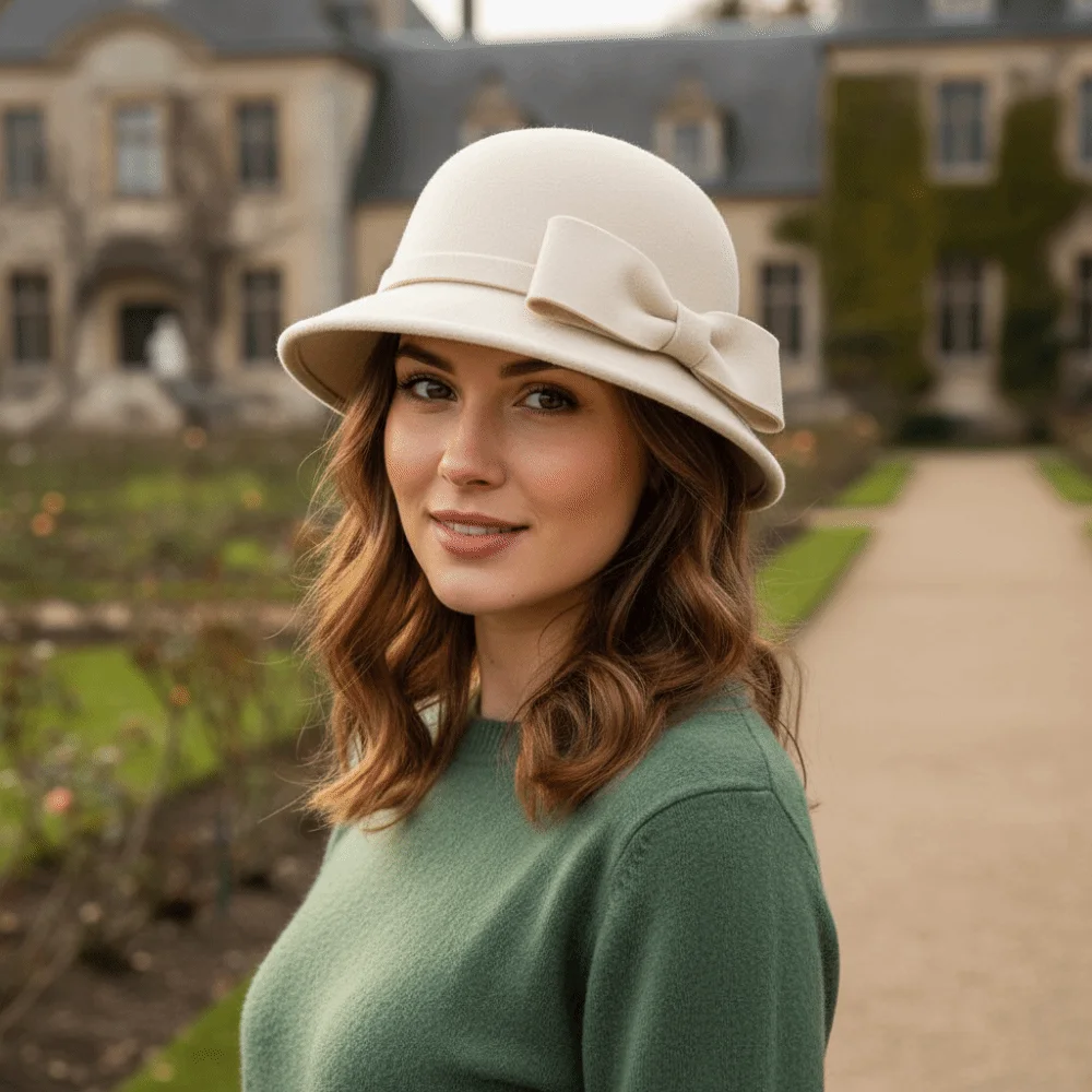 

Elegant Solid Color Bow Topper Hat French Style Keep Warm Women Fisherman Hat Hepburn Black Woolen Bucket Hat Lady