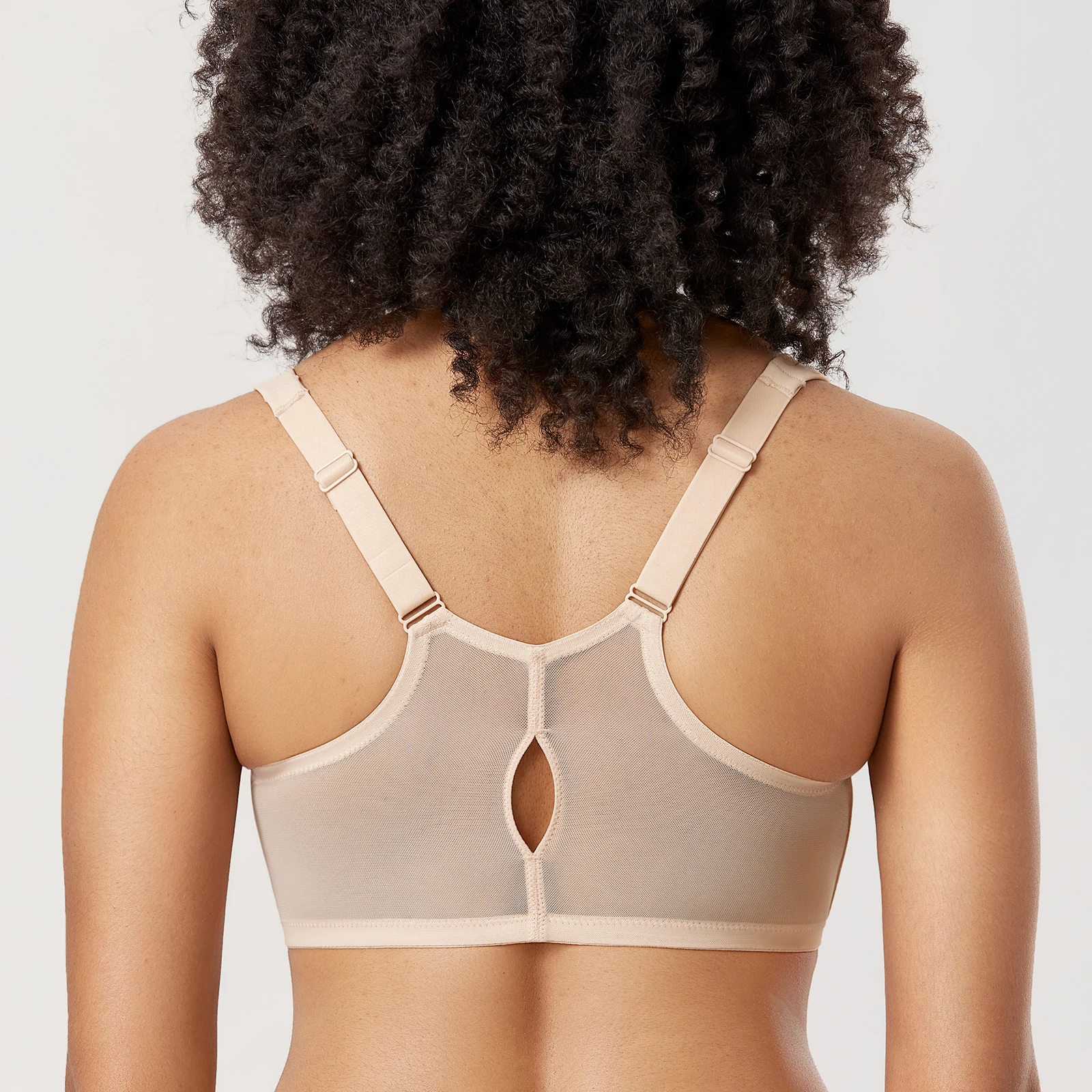 Sutiã de fechamento frontal sem espuma Racerback para mulheres, Underwire, cobertura total, conforto