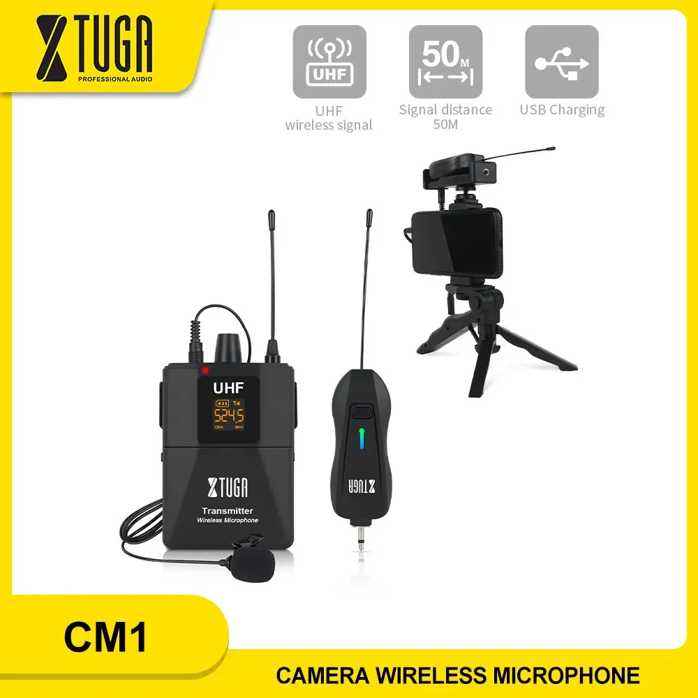 XTUGA CM1/2 Professional Wireless Lavalier Microphone with Audio Monitoring Camera Microphone For DSLR Smartphone Interviews