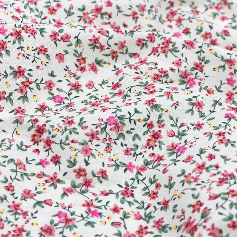 140x50cm Pastoral Style Cotton Small Floral Printed Sewing Poplin Plain Fabric, Making Dress Skirt Clothing Cloth