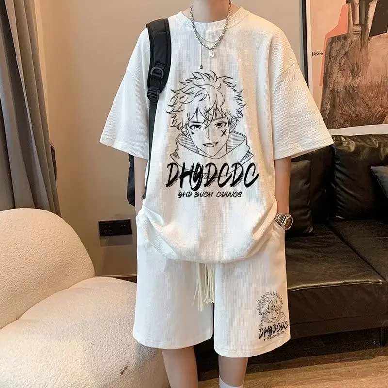 

Casual Summer Thin Five-Quarter Sve T-irt orts Set for Men Lightweight Breathable Comfortable Teenager Sportswear