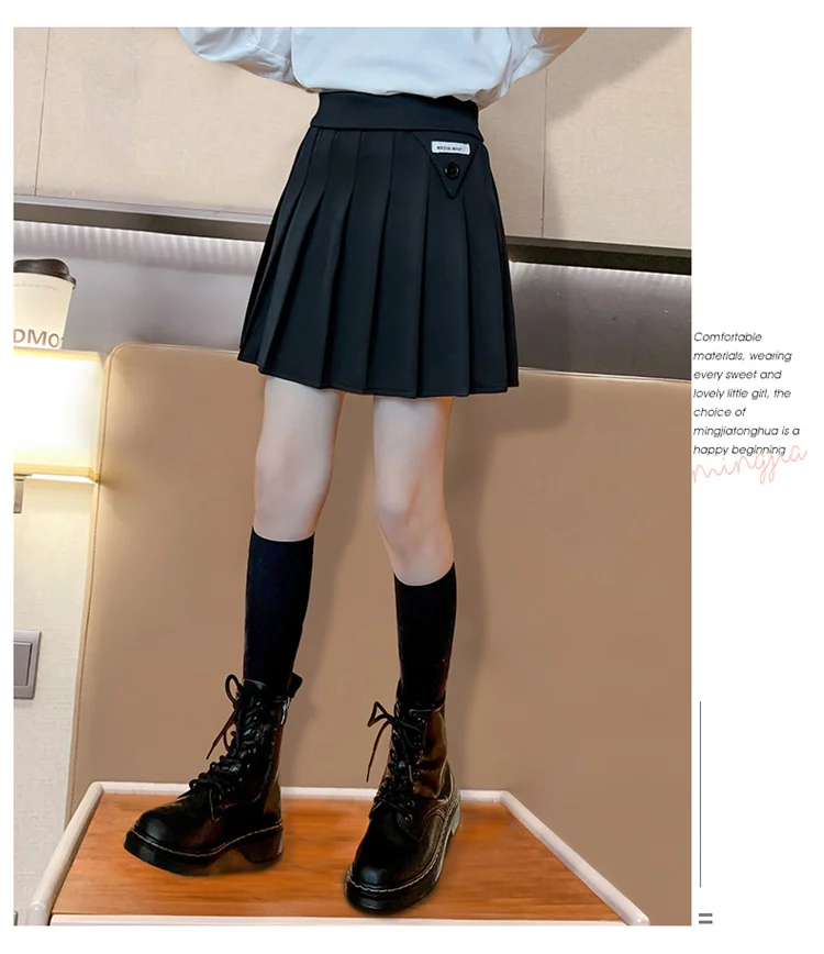 Japanischer Preppy-Plissee-Rock für Schulmädchen, Schwarzer Minirock für Teenager, Modische Kinderkleidung 5 6 7 8 9 10 11 12 13 14 – Detail 5