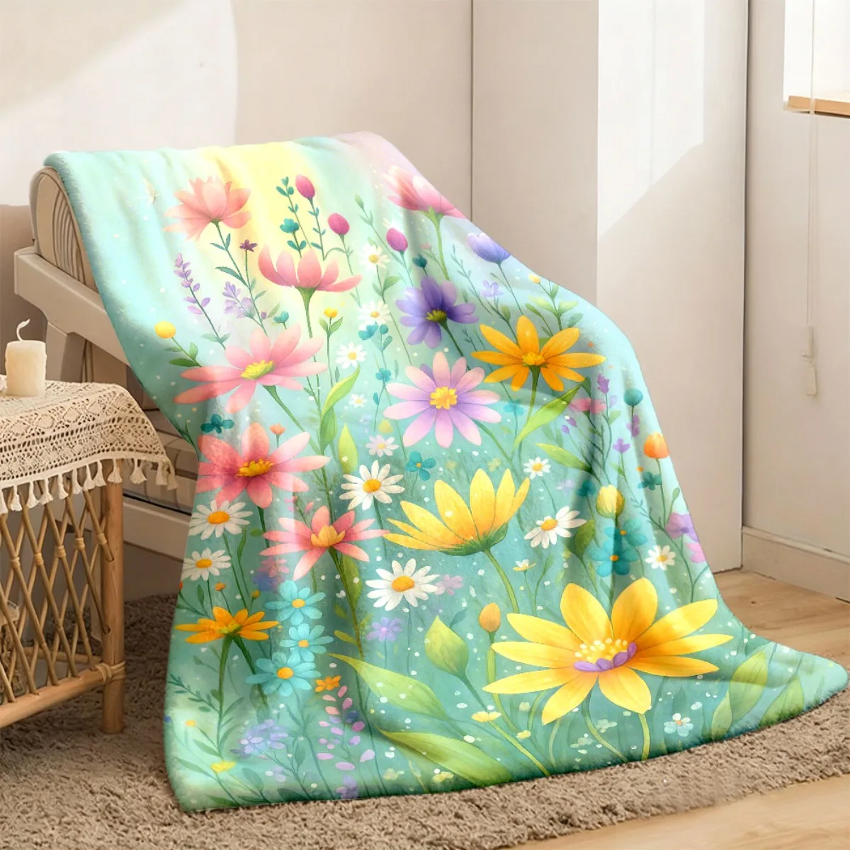 2026 New Arrivals 1pc Soft And Cozy Floral Flannel Throw Blanket - Lightweight, Portable for Couch, Bed, Travel, Camping, Office
