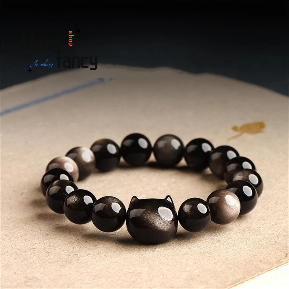 

Natural Gold Obsidian Cat Head Couple Bracelet Simple Exquisite Elegant Mascots Sexy Young Girls Luxury Quality Fashion Jewelry