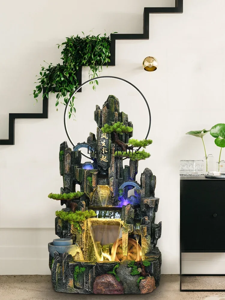 ndoor rockery feng shui wheel fountain fish pond lucky stone mill living room garden courtyard office decoration landscape