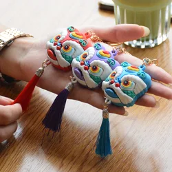 Creative Silicone Lion Dance Keychains Pendant Simple Chinese Style Lion Dance Tassel Key Chain Party Gift Key Ring