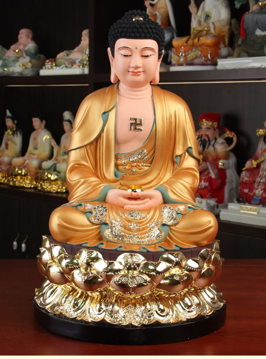 2023 Wholesale Buddhism figure golden Shakyamuni Amitabha buddha statue HOME Exorcism safety  protection bring LUCKY Prosperity