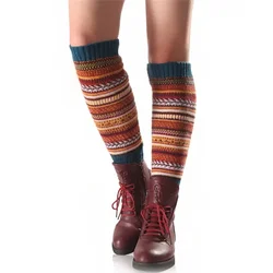 Winter Matching Stripe Pile Sock Cover Fluorescent Camouflage Bohemian Wool Warm Leg Knee Protection Cover Female Leg Warmers